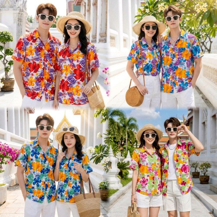 025เสื้อเชิ้ตลายดอก ผ้าคอตตอน100% สีไม่ตก ผ้าไม่หด ไซส์หญิงชาย S-5XL งานไทย ส่งจากไทย**1ตัว**