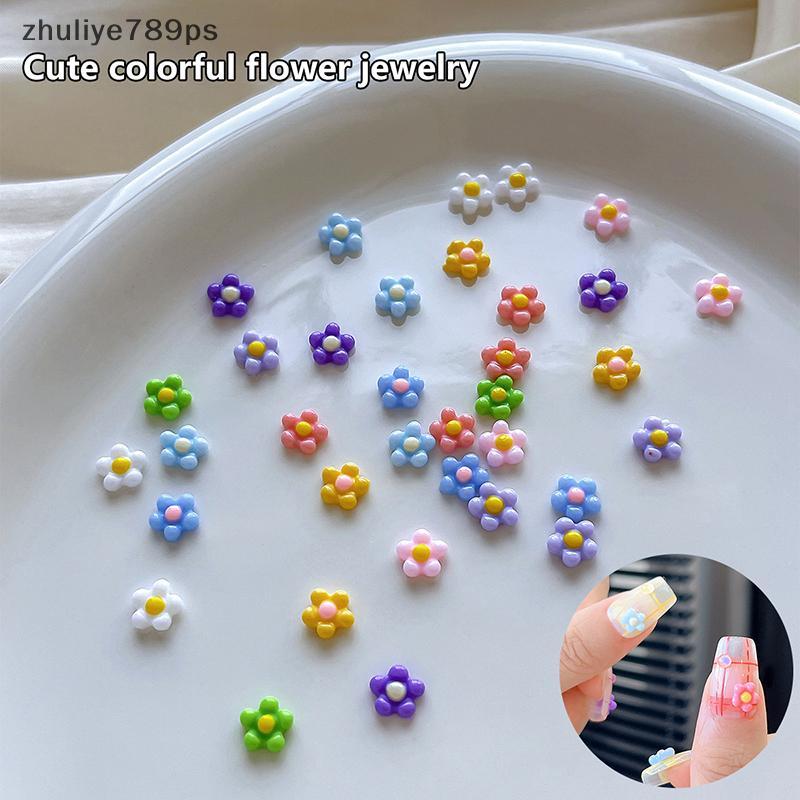 Zuliye789ps 50 ชิ้นดอกไม้เล็กๆเล็บ Charms 3D เรซิ่น 5