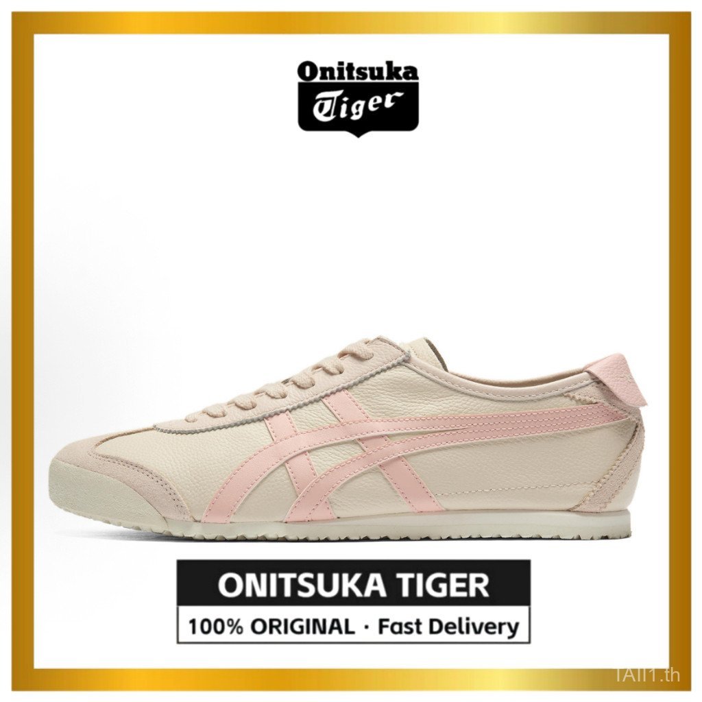 ของแท้ 100% Tiger MEXICO 66 สําหรับผู้หญิงสีเบจสีชมพูรองเท้าลําลองรองเท้าtiger#mexico66#Onitsukas รอ