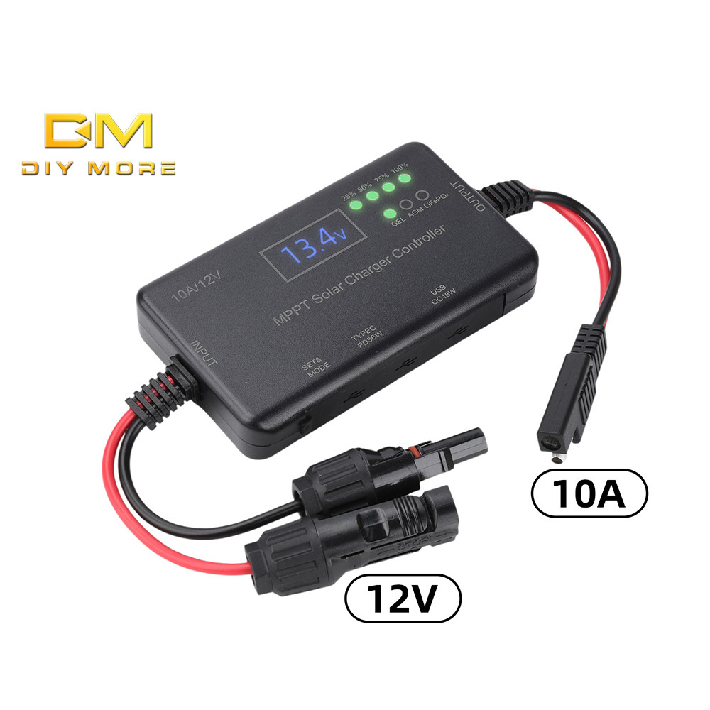 DIYMORE MPPT ตัวควบคุมพลังงานแสงอาทิตย์ 12V 10A ตัวควบคุม PV พลังงานแสงอาทิตย์เหมาะสําหรับตะกั่วกรดและแบตเตอรี่ลิเธียม
