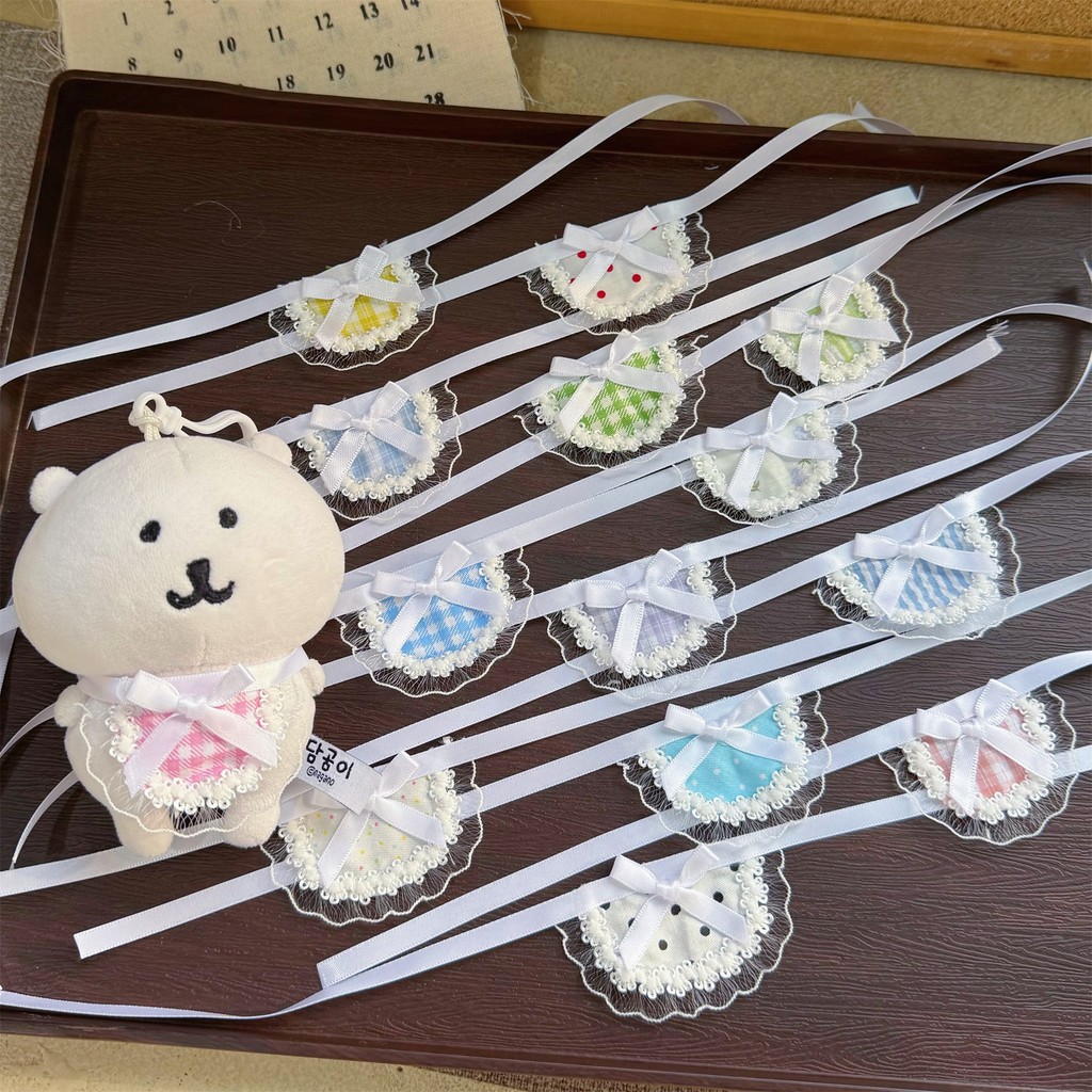 10 ซม.ผ้าฝ้ายตุ๊กตาโบว์ลูกไม้ลายสก๊อตเอี๊ยมตุ๊กตาน้ําลายผ้าขนหนู Starman Self-Laughing Bear เสื้อผ้าเด็ก
