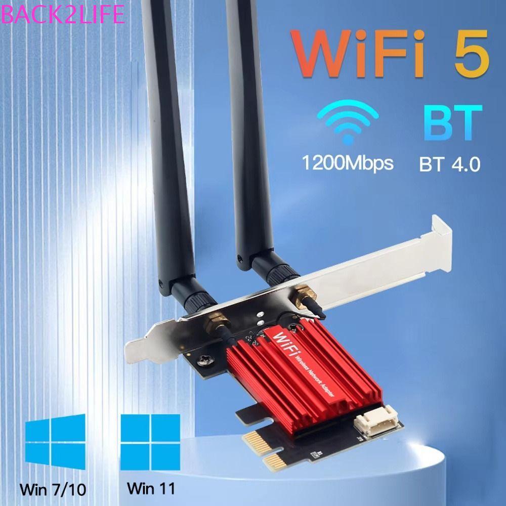 BACK2LIFE การ์ดเครือข่ายไร้สาย, WiFi 5 AC1200 PCIE WiFi Adapter, WiFi Receiver Transmitter ไดรฟ์หมุนเสาอากาศฟรี USB Adapter สําหรับคอมพิวเตอร์/โทรศัพท์/แท็บเล็ต