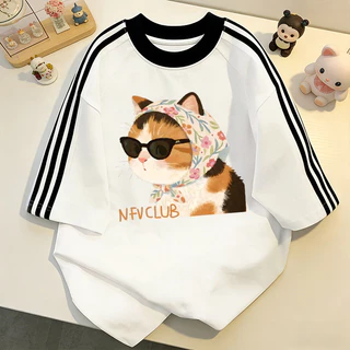 NFV ใหม่ล่าสุด✨ลวดลายลูกแมว เสื้อยืดคอกลมแขนสั้น ทรงหลวม cotton 100% ระบายอากาศได้ดีใส่สบาย YG4088