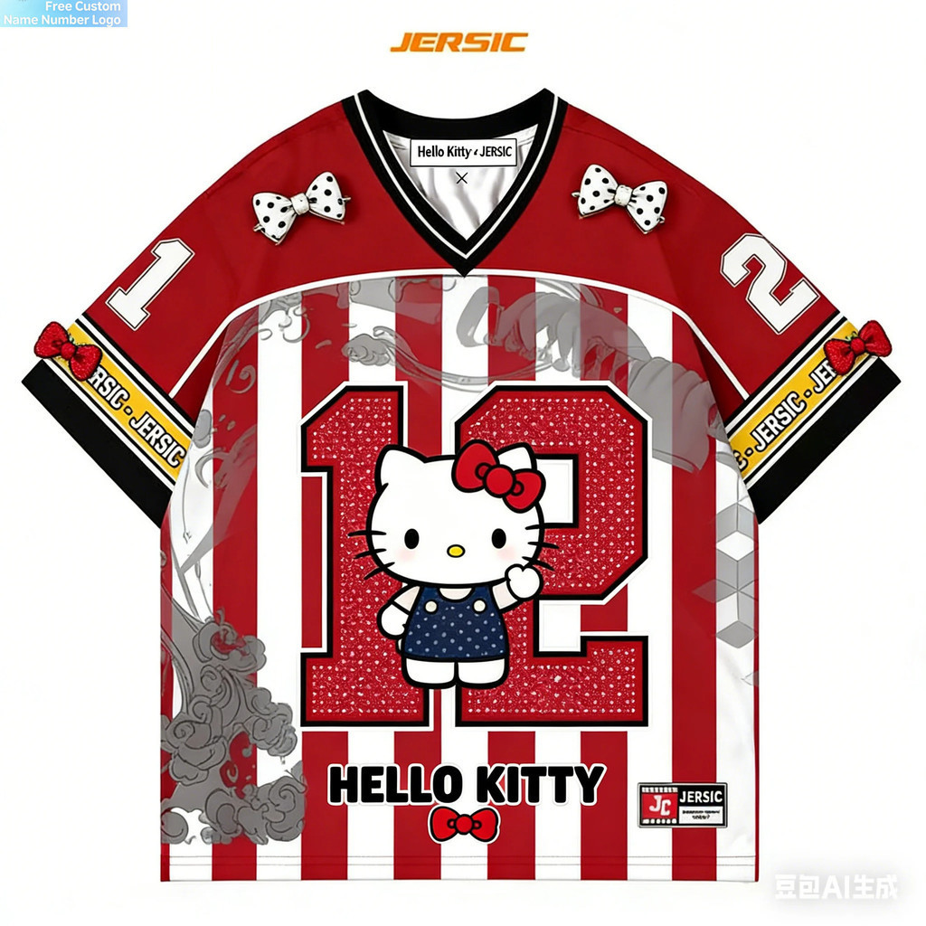 เสื้อยืดแขนสั้น Hello Kitty รุ่นพิเศษ สไตล์ Harajuku สำหรับผู้ใหญ่ พร้อมบริการพิมพ์ข้อความและหมายเลขตามที่คุณเลือก