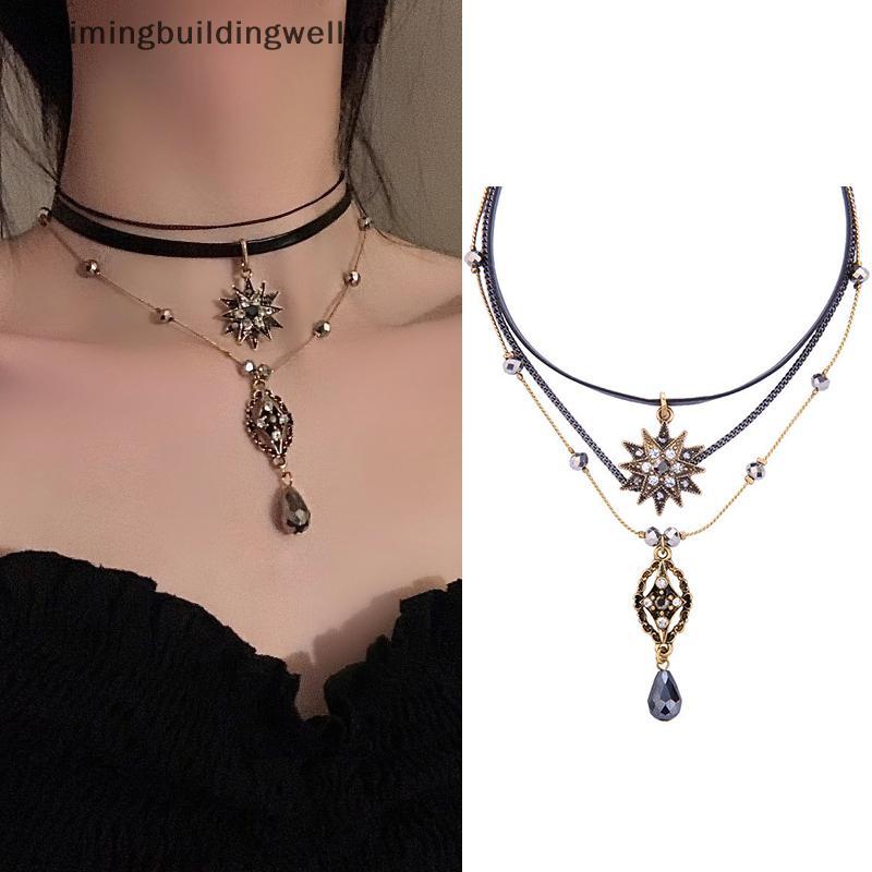 TING Vintage Layered Strap Multi Layered Nelace ผู้หญิงคอ Bohemian คริสตัลยาวจี้เครื่องประดับของขวัญ