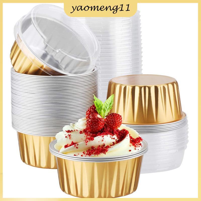 YM 10 ชิ้น 50ml อุณหภูมิความต้านทานอลูมิเนียมฟอยล์เบเกอรี่ถ้วยพร้อมฝาปิดพุดดิ้งขนาดเล็ก Tart Tins Pa