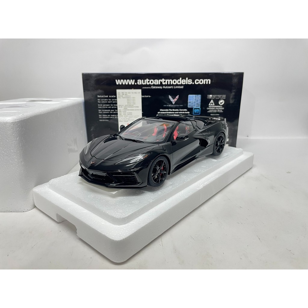 Autoart 1/18 Chevrolet Corvette C8 Z51 สีดํากระเป๋าเดิมยี่ห้อรูปลักษณ์ใหม่ซื้อเสมอในกล่องไม่มีเล่นไม