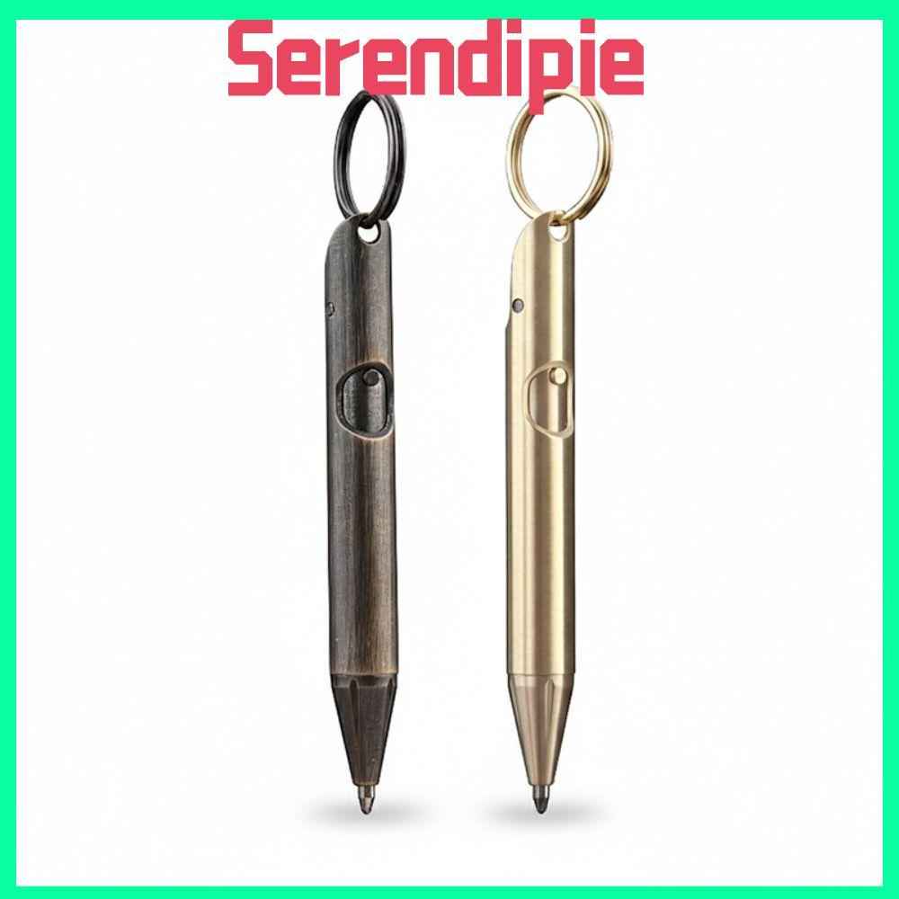 SERENDIPIE Mini Ballpoint Pen, Brass Portable Pocket Pen ทนทานพร้อมพวงกุญแจเจล Pen Travel