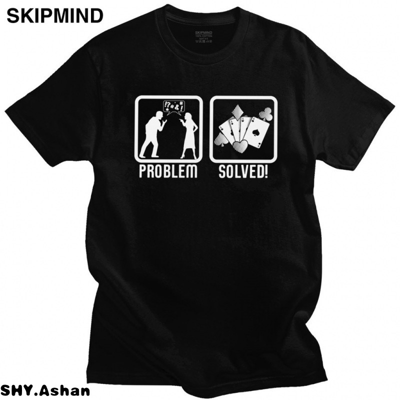 แฟชั่นFunny Poker Player T-shirt Men Short Sleeved Gambling Card Game Shirt Printed Tshirt Pre-shrun