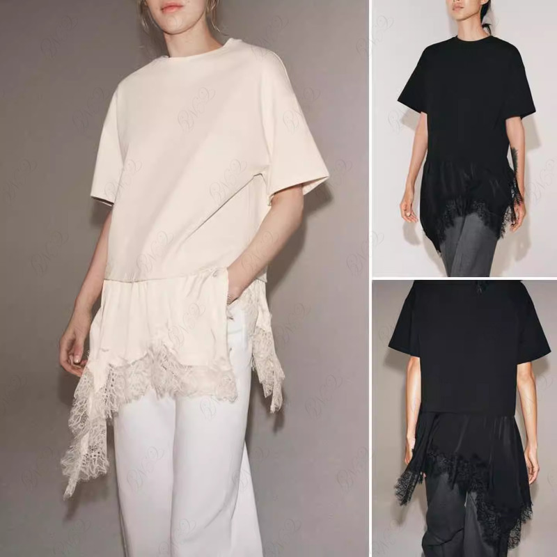เสื้อยืดลายลูกไม้ สไตล์ยุโรป ฟอร์มสลิม สำหรับฤดูใบไม้ผลิ
