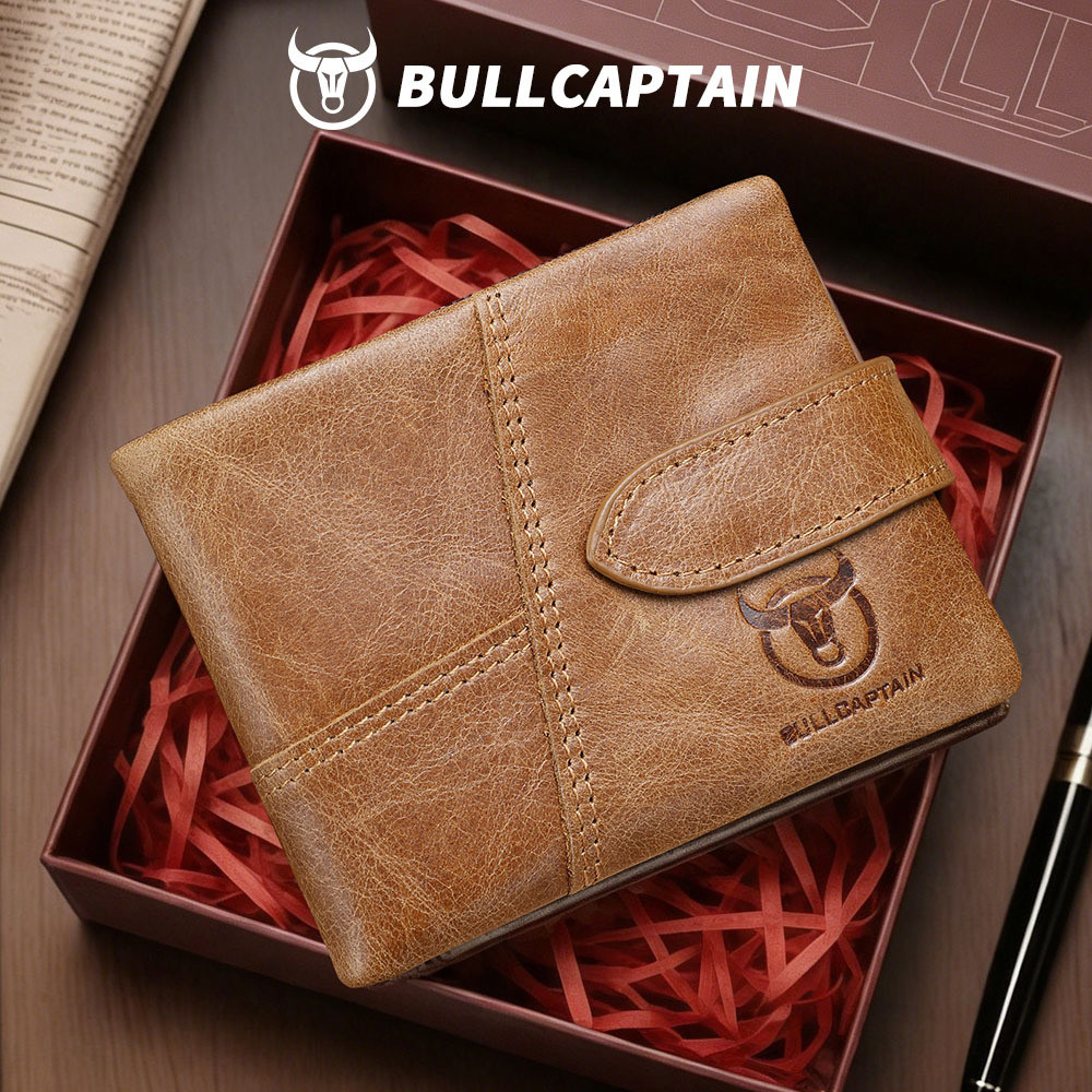 [BULLCAPTAIN] กัปตัน นิว กระเป๋าสตางค์ผู้ชายหนังแท้แนวนอนหัวเข็มขัดกระเป๋าสตางค์เยาวชนย้อนยุคหนังวัวสบายๆมัลติฟังก์ชั่ใบขับขี่เหรียญกระ