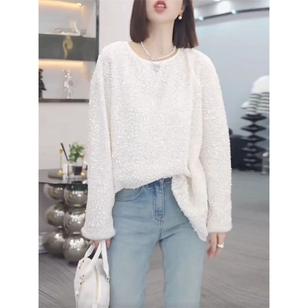 ร้อย t ฤดูใบไม้ร่วงฤดูหนาว Heavy Industry เสื้อฐานเสื้อผู้หญิง Ou Xian ins2023 รอบคอสไตล์ใหม่ codfas