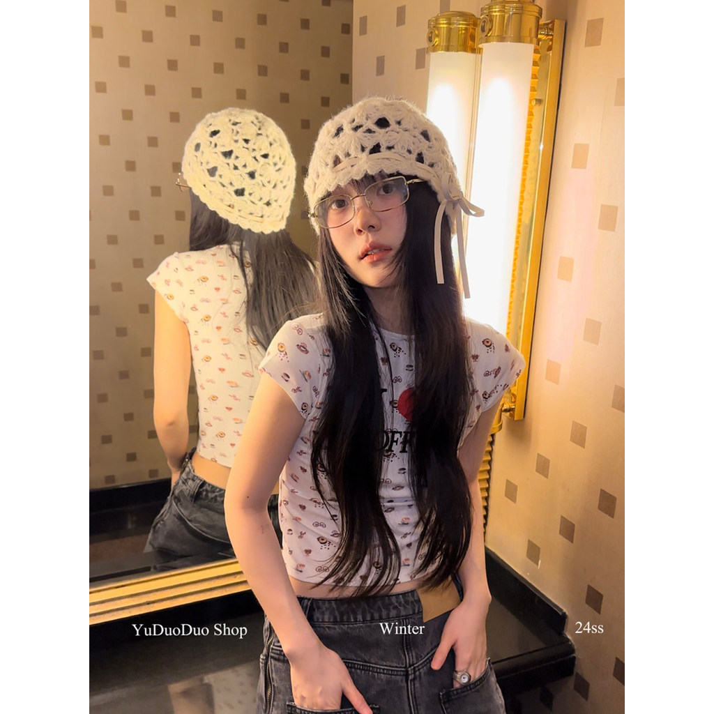 สไตล์เกาหลีแฮนด์เมดโครเชต์กลวงโบว์ถักหมวกเป่าโถวผู้หญิงฤดูร้อนซอกบางสไตล์ใบหน้าขนาดเล็กหมวกขนสัตว์ ราคา ถูกที่สุด ดีลบีเคเค แกลเลอรีภาพที่ 7