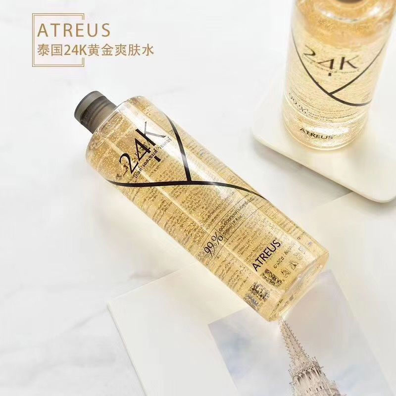 New Product#Thailand ATREUS 24k Gold Foil Golden Water Toner Gold Foil Repairs Skin, Shrinks Pores, 