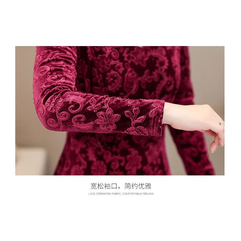 2023กํามะหยี่สีทองแขนยาวผู้หญิงกระโปรงแฟชั่นSlimmerดูBig SwingชุดCODกระโปรงยาวสไตล์ใหม่ClassyคอนูนVฤ