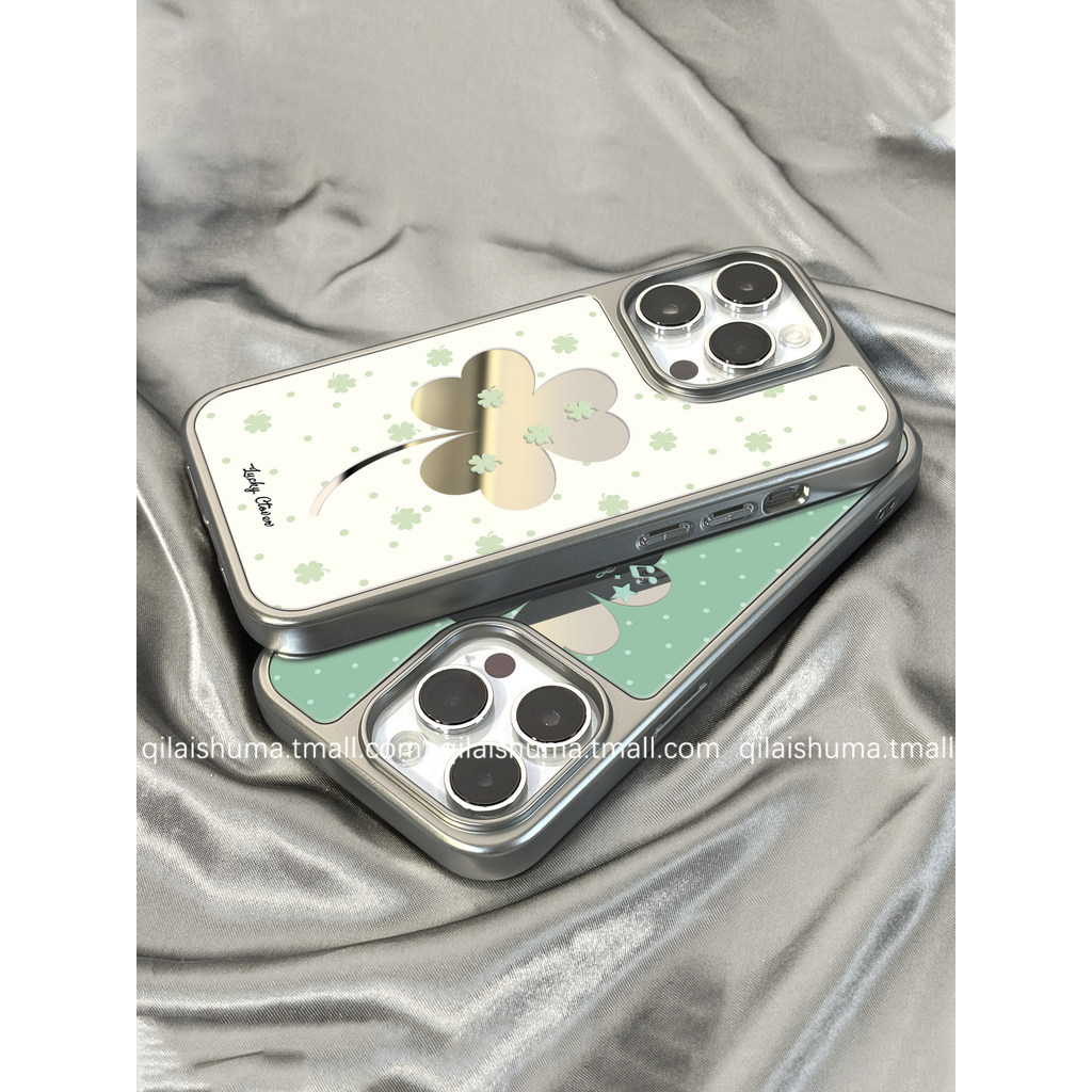 Huiwanju กระจกสําหรับ iPhone16promax เคสโทรศัพท์ใหม่ iPhone17 ชายและหญิง 15 เกาหลีขนาดเล็กสด clover 14 เปลือกแข็ง 13 dropproof 12 ซิลิโคน 11 เคสป้องกัน