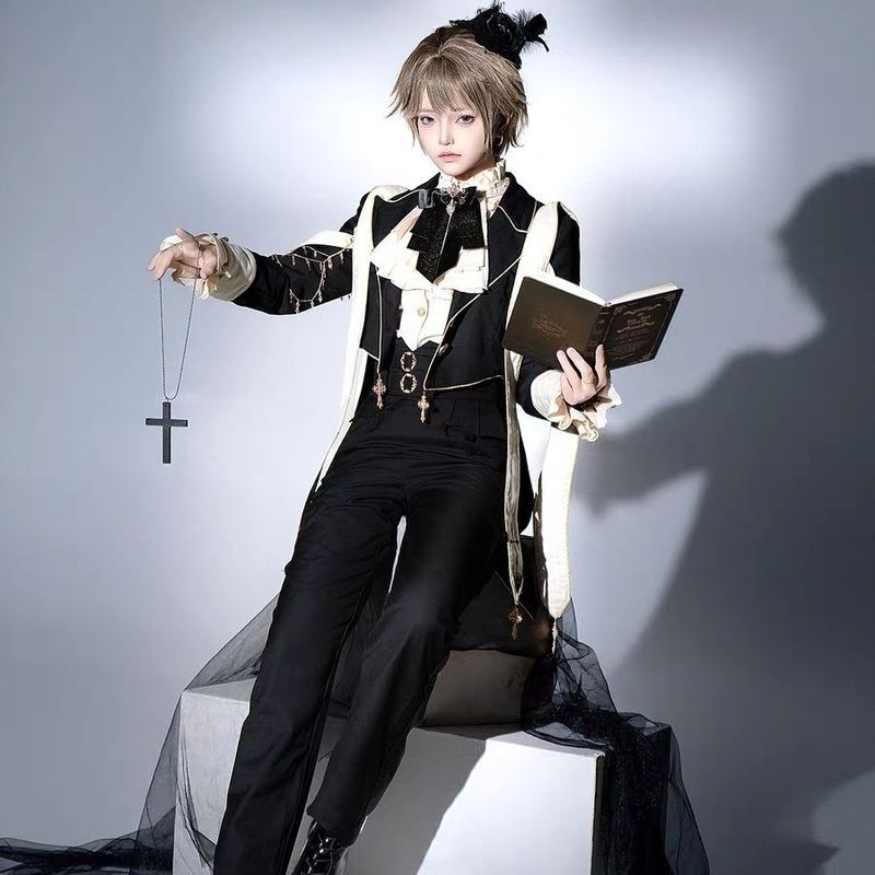 [Prayer] Gothic Prince Outfit Lolita Gay Outfit Dovetail Long Blazer/Beads 3.18