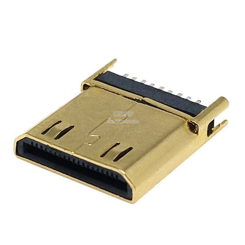 HDMI MINI MINI HDMI ชายที่นั่ง 19P ที่นั่งชาย Splint 1.0 มม.Pitch 19Pin การประสานบอร์ดชุบทอง