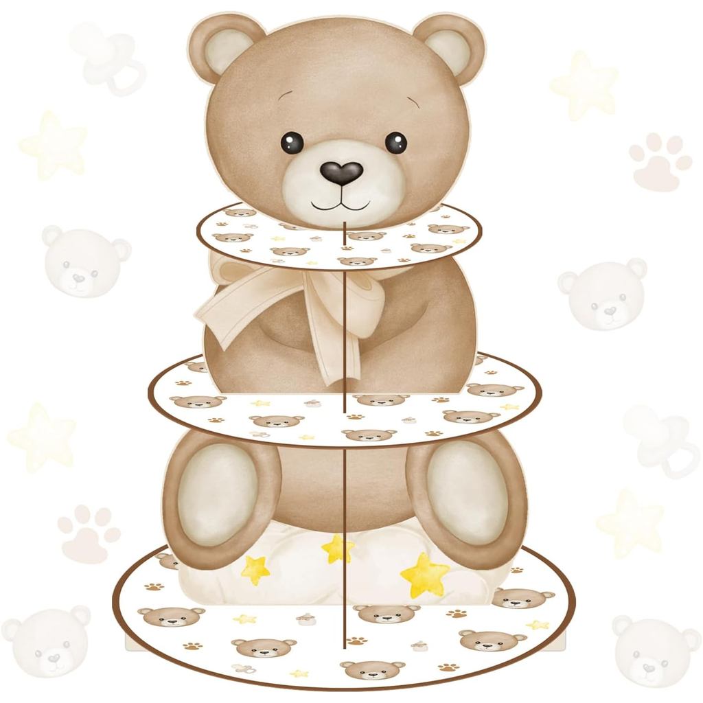 CANDY CHEF Teddy Bear Cupcake Stand 3Layer Brown Bear Cupcake Holder We Can Bearly Wait Baby Shower 
