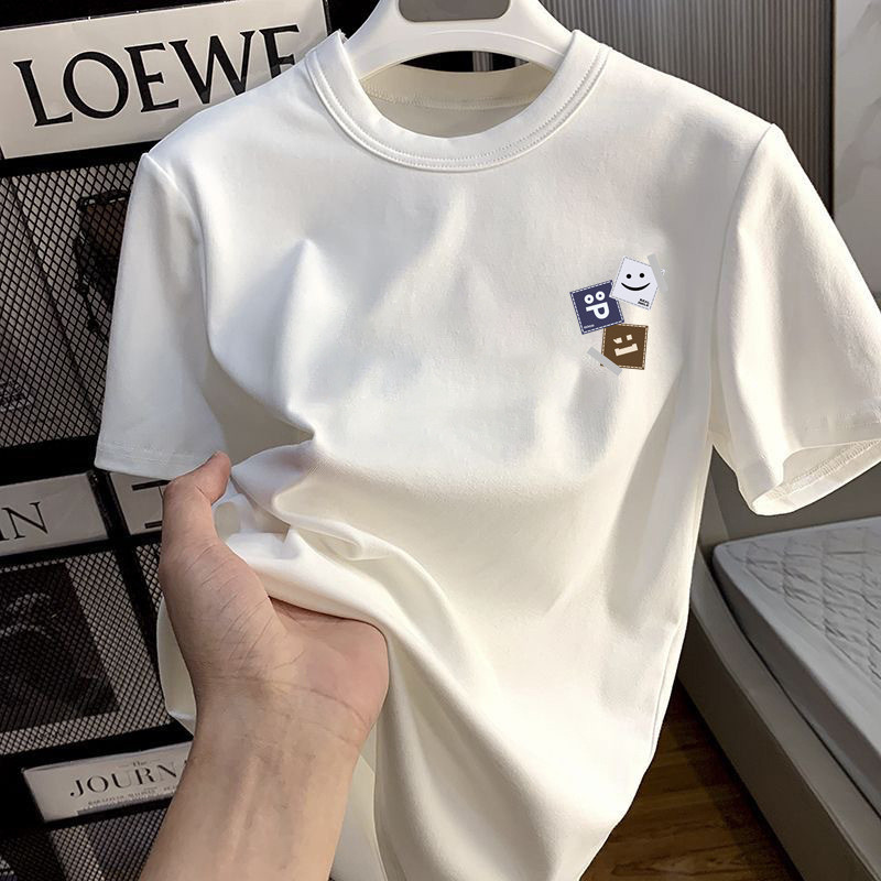 Twkorea รอบคอฤดูร้อนคู่สไตล์พิมพ์ผู้ชายสีดําสีขาว t2025 แขนสั้น Live ขนาดเล็ก t มาตรฐาน Hong Kong Gr