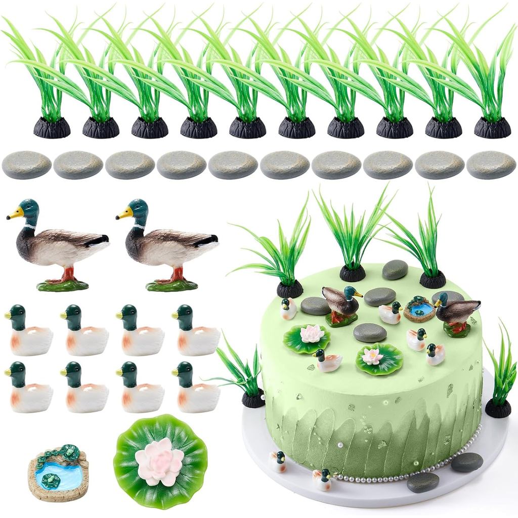 35 ชิ้น Mallard เป็ดเค้กตกแต่งเป็ดล่าสัตว์เค้ก Topper ตัวเลขตกแต่งสาหร่ายทะเล Lotus Leaf การล่าสัตว์