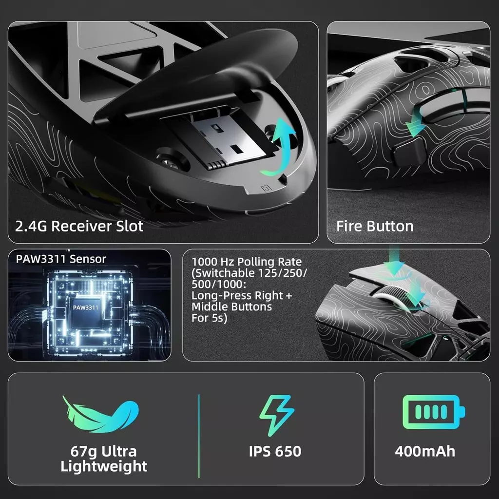 Aula SC620 เมาส์เกมมิ่งไร้สาย Tri-Mode 12000 DPI RGB thumbnail 6