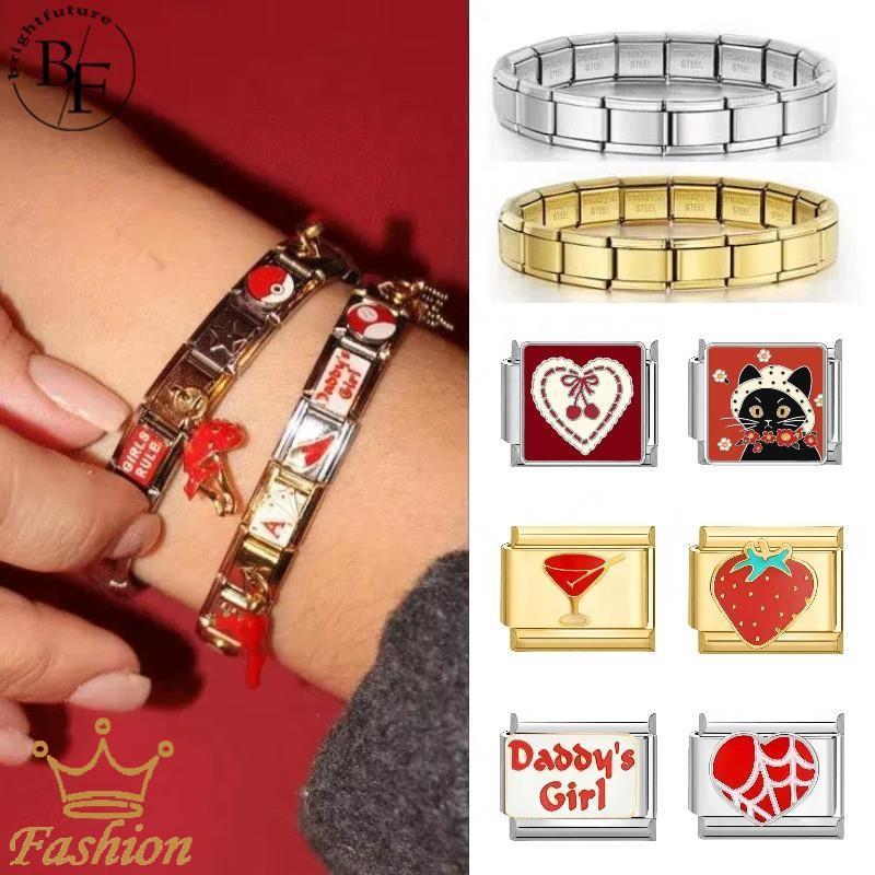 สร้อยข้อมือ.charm อิตาเลียน สแตนเลส ขนาด 9 มม., DIY เครื่องประดับสไตล์เรโทร เพิ่มความโดดเด่นให้คุณ