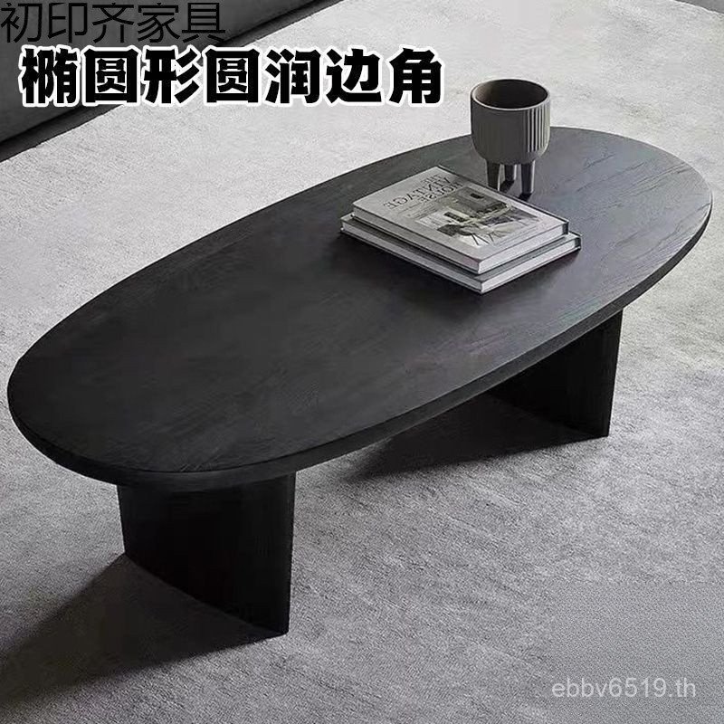 โต๊ะกาแฟอพาร์ทเมนต์ขนาดเล็กสีดําโต๊ะในครัวเรือน B & B ไม้เนื้อแข็งห้องนั่งเล่นรูปไข่ Simple Log Desi