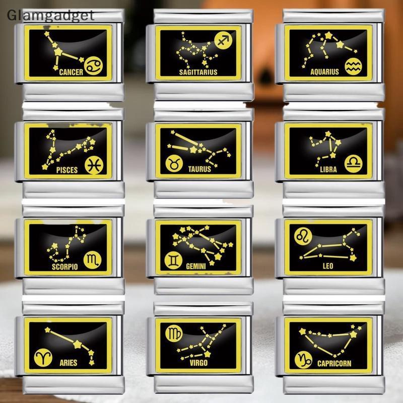 [Glg] 12 Zodiac Sign Charms Italian Links Fit 9mm Modular Constellation Bracelet DIY เครื่องประดับสแ