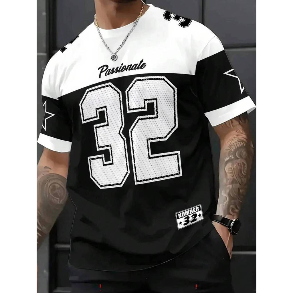 [ฟรีที่กําหนดเอง]ใหม่ในผู้ชายNO.32 พิมพ์สไตล์อเมริกันJersey Manแขนสั้นO-คอกีฬาTee Vintageบาสเกตบอลเส