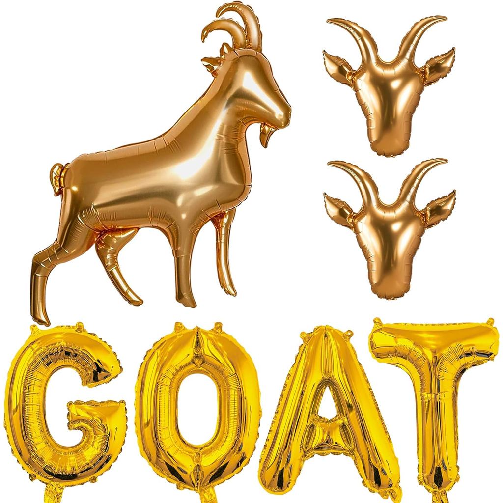 GOAT Balloons Party Decorative – ชุดลูกโป่งแพะทอง 7 ชิ้นพร้อมลูกโป่งตัวอักษร GOAT, Greatest Of All T