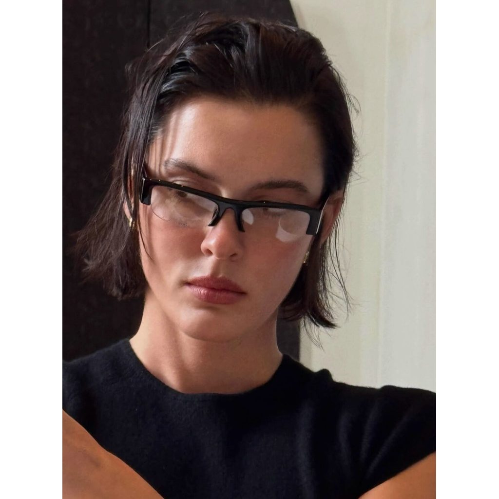 404 STORE retro black half frame rectangular glasses แว่นตา