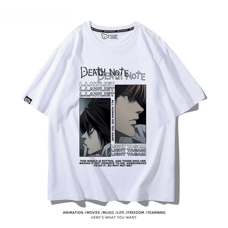 เสื้อยืดแขนสั้นสีดำสไตล์anime จากเรื่อง L, Night, God, Moon ออกแบบใหม่ สำหรับใส่ทุกวันและตอนพักผ่อน