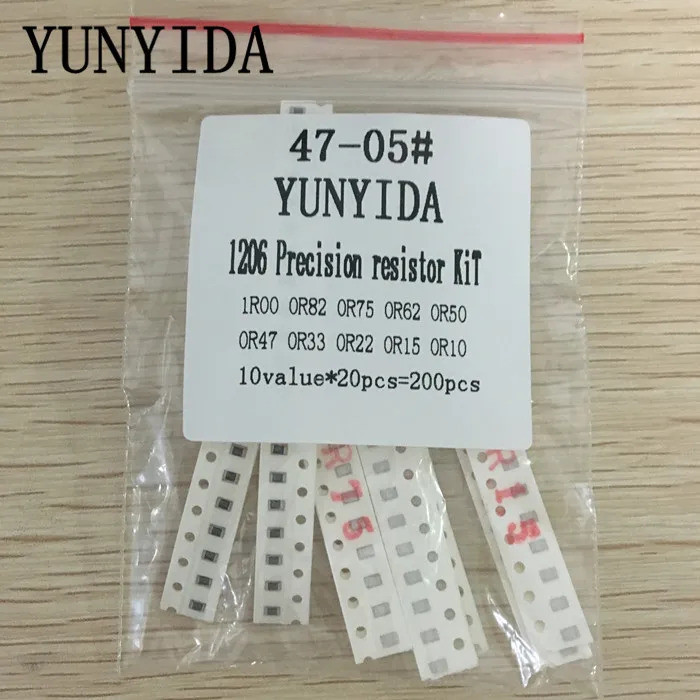 200PCS 1% 1206 ตัวต้านทาน SMD ชุดคละชุด 10 ค่าX20pcs = 200pcs 1R00 R820 R750 R620 R500 R470 R330 R22