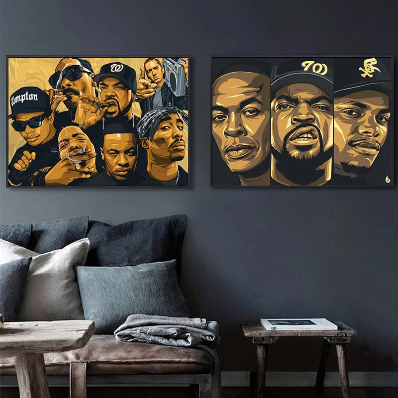 บทคัดย่อ Rapper Stars 2PAC Tupac โปสเตอร์และพิมพ์ Hip Hop นักร้องผ้าใบภาพวาด Wall Art ภาพ West Coast