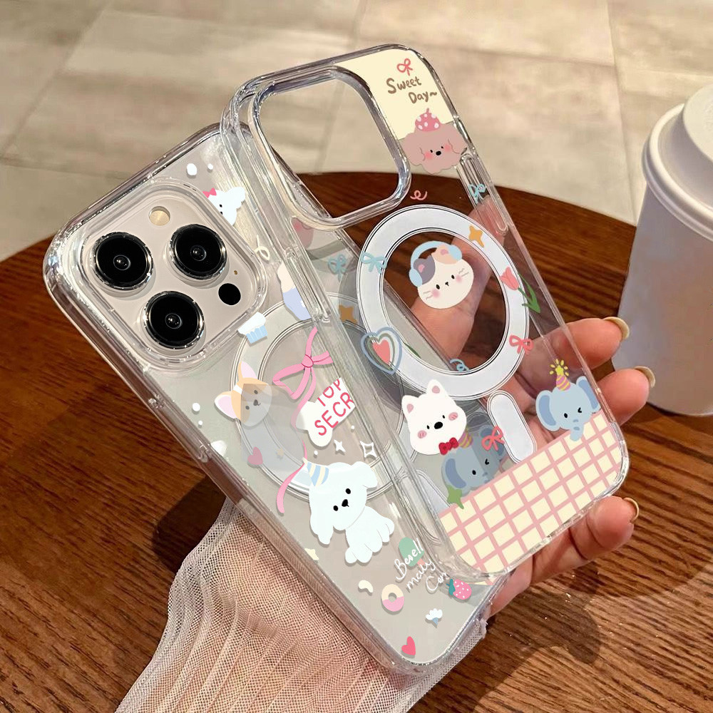 Magnetic เคส For IPhone 11 13 16 15 16ProMax 14 12 Pro Max 17 Air Lucky CAT เคสโทรศัพท์ฮาร์ดพีซีใสกันกระแทกแม่เหล็ก