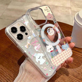 Magnetic เคส For IPhone 11 13 16 15 16ProMax 14 12 Pro Max 17 Air Lucky CAT เคสโทรศัพท์ฮาร์ดพีซีใสกันกระแทกแม่เหล็ก