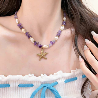 สร้อยคอรูปปลาดาว ลูกปัดหิน+หอย สร้อยข้อมือ ฝีมือประณีตงดงาม ตกแต่งด้วยกรวด มีหลายแบบให้เลือก