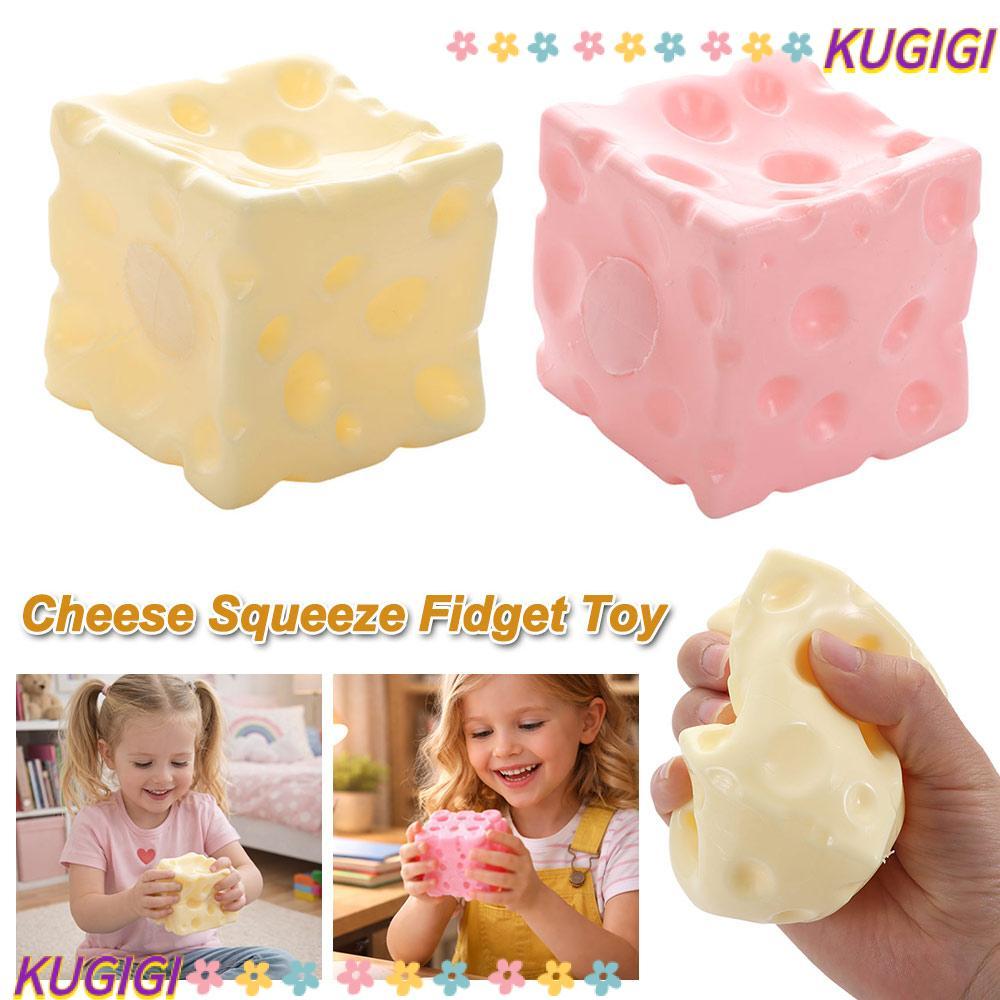 KUGIGI Cheese Squeeze Fidget Toy, Anti-Stress Squishy Texture Jumbo Cheese Cube Stress Ball, Shapeab