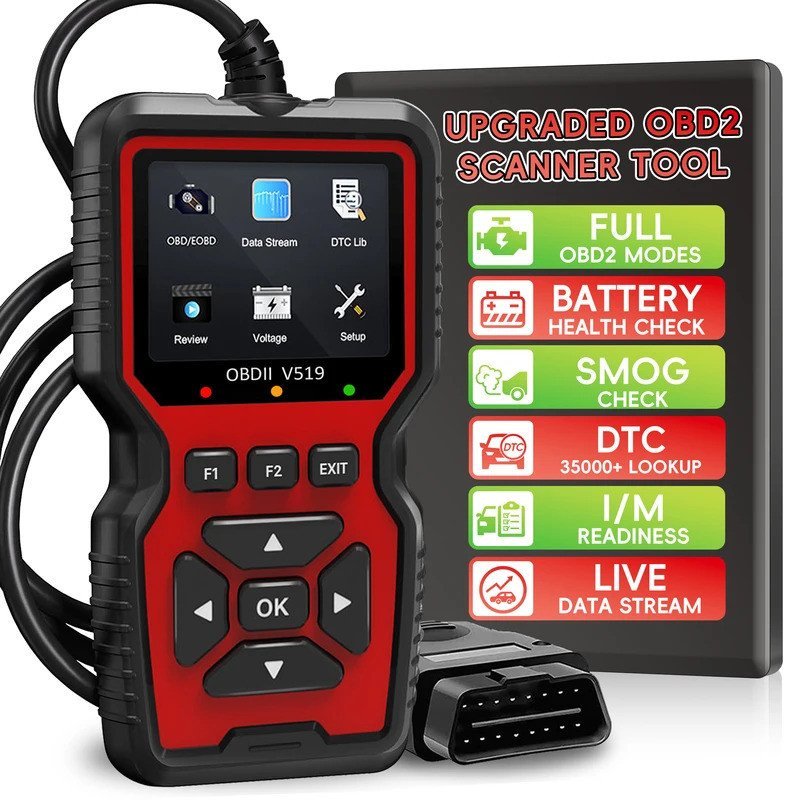 เครื่องสแกน OBD2 V519 -OBDII + เครื่องอ่านรหัส CAN, ข้อมูลสด, ทดสอบแบตเตอรี่, ห้องสมุด DTC, อ่าน I/M