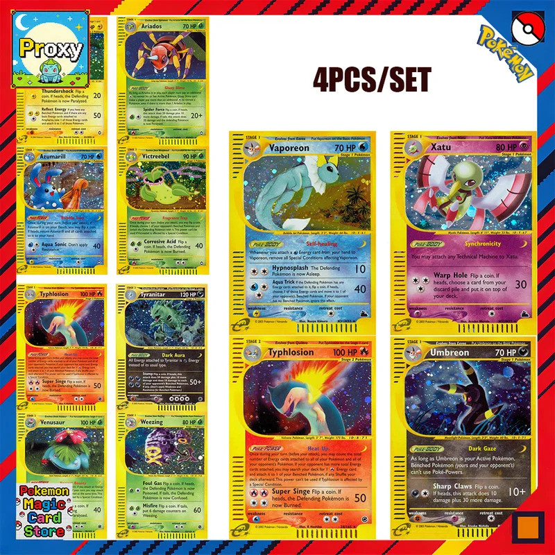 ชุดการ์ดโปเกมอน Proxy /4PCS Xatu, Vaporeon, Beedrill, Crabat, Weezing, Venusaur, Typhlosion – PTCG ข