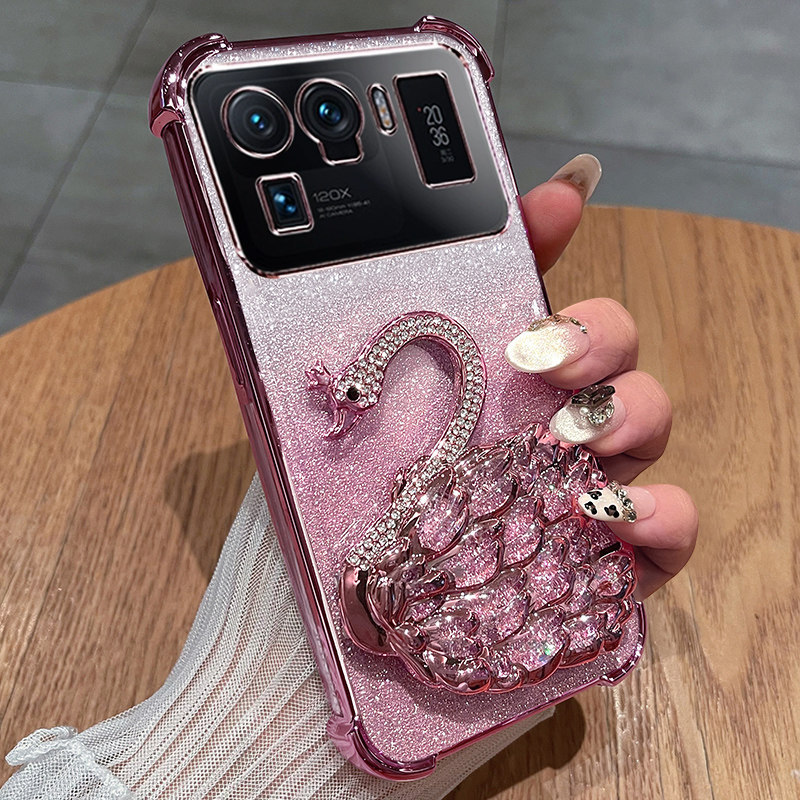 สําหรับเคสโทรศัพท์ Xiaomi 11 ultra สี่มุมไฟฟ้า Swan Stand เคสป้องกัน