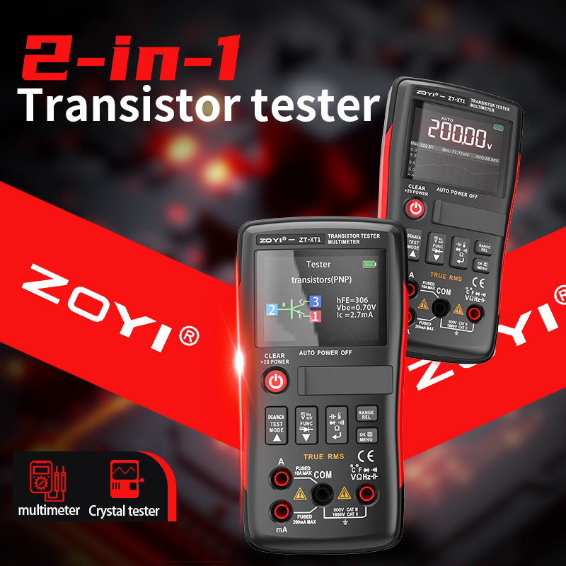 ZOYI ZT-XT1 2-in-1 ดิจิตอล LCR มัลติมิเตอร์ทรานซิสเตอร์ทดสอบความต้านทานแรงดันไดโอดความต่อเนื่อง