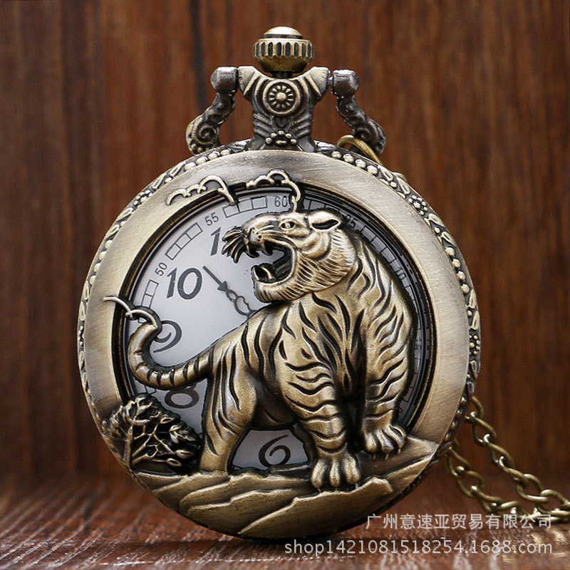 Popular~Vintage Creative Hollowed-Out Zodiac Signs Vintage Necklace Antique Bronze Pocket Watch 12Zo