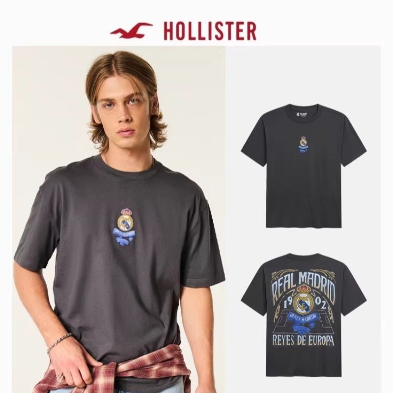 Hollister Football Club Men's Short Sleeve Breathable T-shirt สำหรับทั้งการเล่นกีฬาและสวมใส่ในวันหยุ