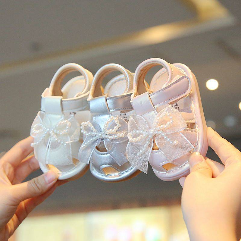 Baby Closed Toe Sandals Soft Bottom Toddler Shoes Bow Princess Shoes Non-Slip Squeaky Shoes XXda