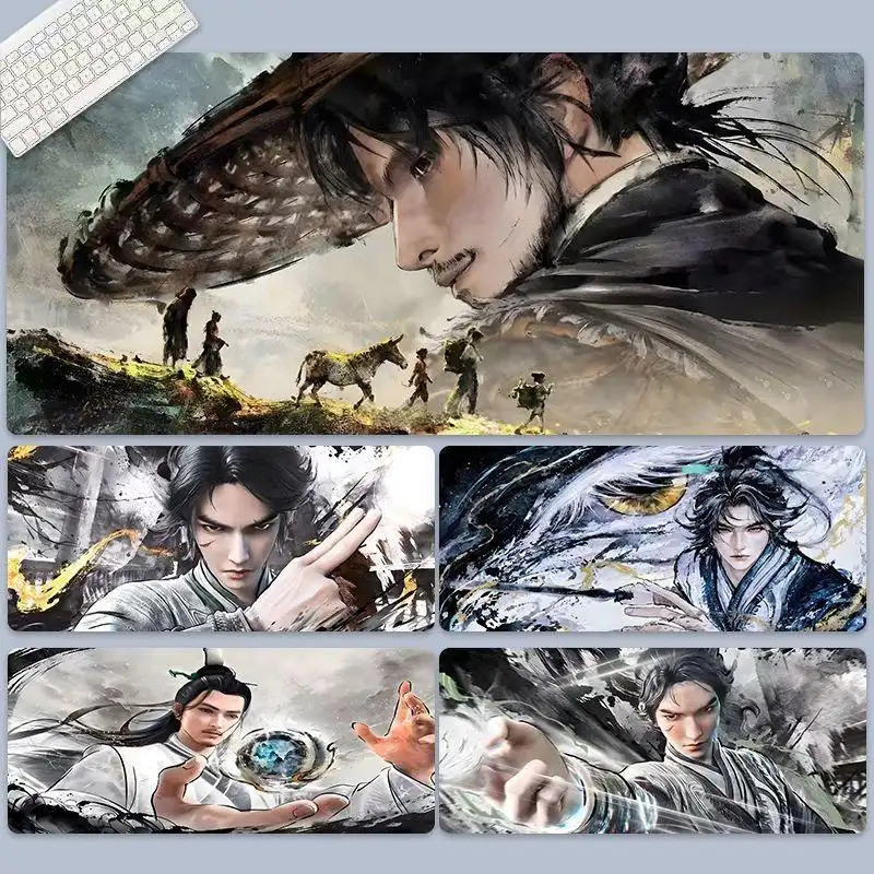 แผ่นรองเมาส์ตัวละครจาก Sword of Coming - Chen Pingan เสื่อเล่นเกมกันลื่นขนาดใหญ่พิเศษ