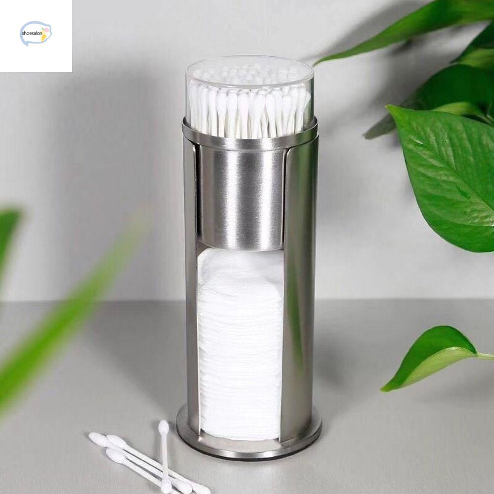 SHOESALON กล่องเก็บสําลี, กล่องเก็บสําลีทรงกลมสแตนเลส, ที่ใส่สําลีแบบถอดได้กันฝุ่นสองชั้นที่ใช้งานได