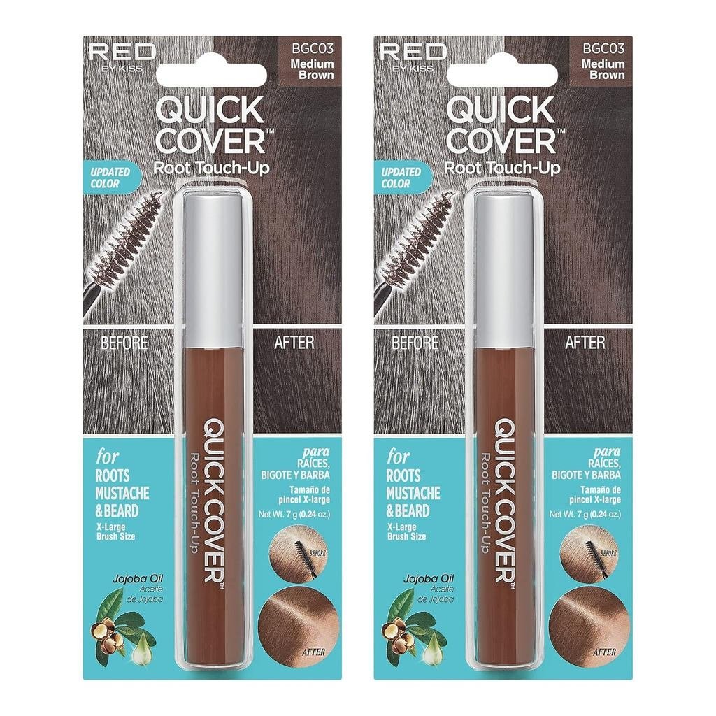 RED by KISS Quick Cover Root Touch Up Rescue (สีน้ําตาลเข้ม 2 แพ็ค), มาสคาร่าธรรมชาติกันน้ําชั่วคราว