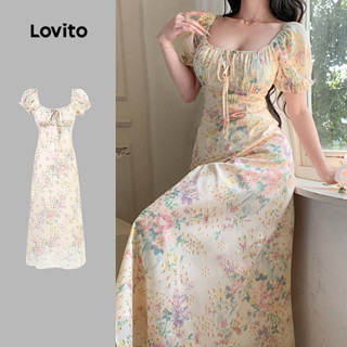 Lovito เดรสลำลองสำหรับวันสงกรานต์ ผูกเชือกแต่งระบายช่วงฤดูใบ…